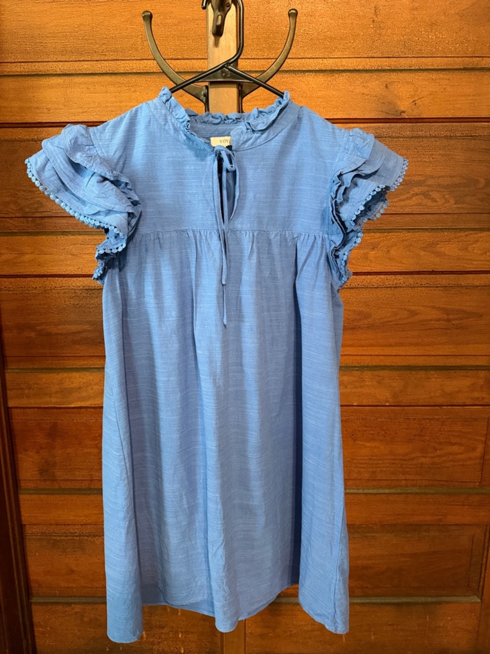 Light Blue Midi Dress with Ruffled Sleeves